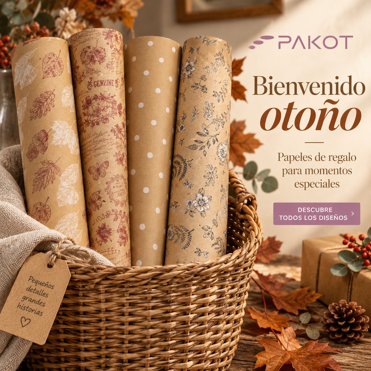 🍂 Bienvenido, otoño 🍂

Llega la temporada de los tonos cálidos, los pequeños detalles y los regalos que apetece preparar con un poquito más de mimo. 🤎

En Pakot damos la bienvenida al otoño con nuestros papeles kraft: diseños naturales, estampados delicados y ese toque especial que consigue que el envoltorio también forme parte del regalo. 🎁

Hojas, flores, inspiración vintage o los clásicos topos… ¿con cuál te quedas esta temporada?

♻️ Papel kraft
🍁 Diseños con esencia otoñal
✨ Para regalos que empiezan a sorprender antes de abrirlos

Descubre todos los diseños en Pakot · Papeles de regalo

#Pakot #PapelDeRegalo #PapelKraft #Packaging #PackagingBonito #Otoño #DetallesQueEnamoran #RegalosBonitos #EnvolverRegalos #PackagingSostenible