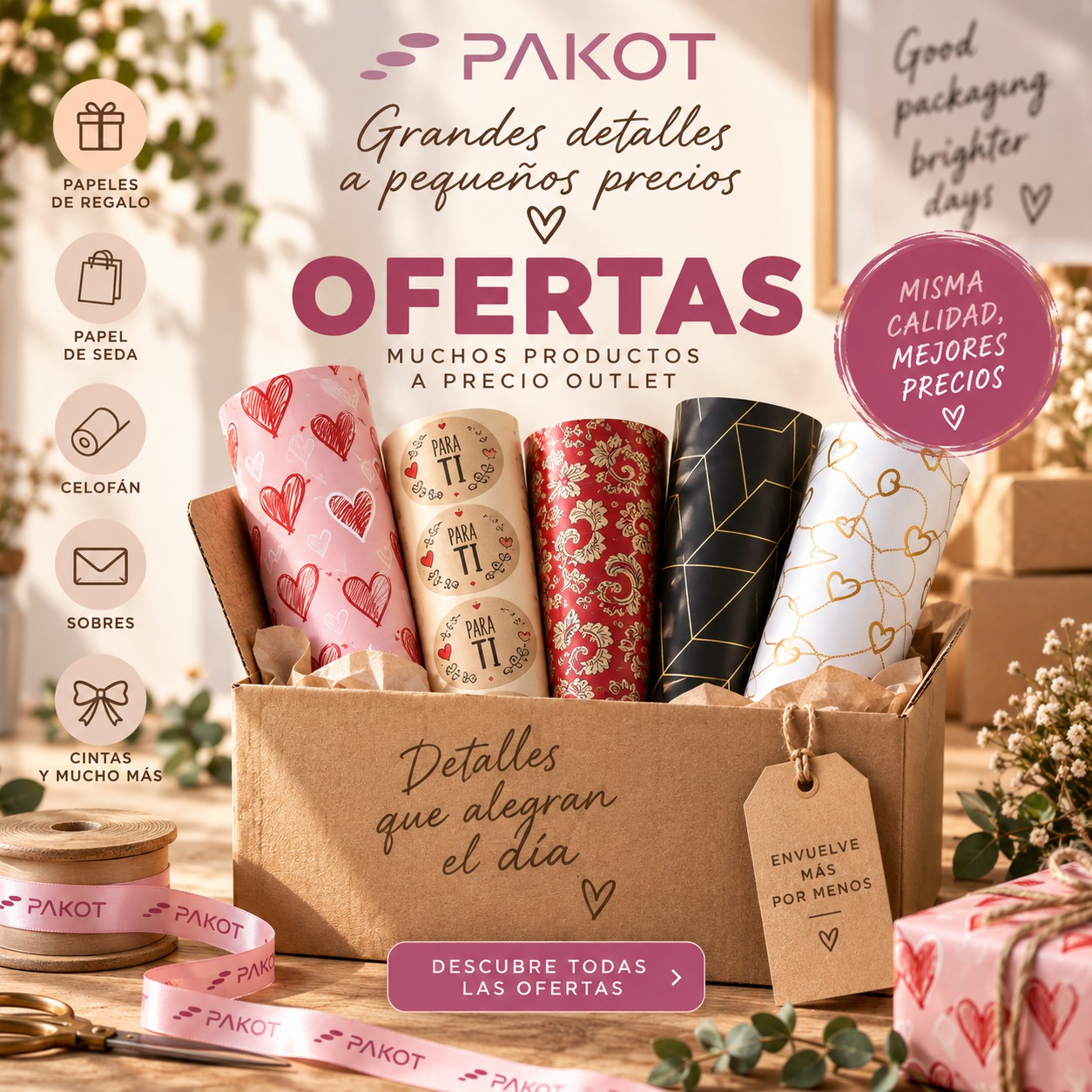 ✨ Grandes detalles a pequeños precios ✨
¿Sabías que en Pakot tenemos una sección de OFERTAS con un montón de productos a precio Outlet? 👀💗
Papeles de regalo, papel de seda, celofán, sobres, cintas, etiquetas y mucho más para que puedas cuidar cada presentación gastando menos, pero sin renunciar al estilo. 🎁
💥 Precios especiales
🎀 Diseños para todos los estilos
📦 Ideal para comercios, tiendas y profesionales
♻️ Y muchas oportunidades que merece la pena aprovechar
Porque un packaging bonito no tiene por qué costar más. Corre, porque algunos diseños tienen unidades limitadas. 🛍️
👉 Descubre todos los chollos en la sección OFERTAS de Pakot
#Pakot #OfertasPakot #Outlet #Packaging #PackagingBonito #PapelDeRegalo #EnvolverRegalos #PackagingCreativo #Ofertas #DetallesQueImportan