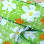 Flower/Letters Textile Ribbon Green 60mm x 20m