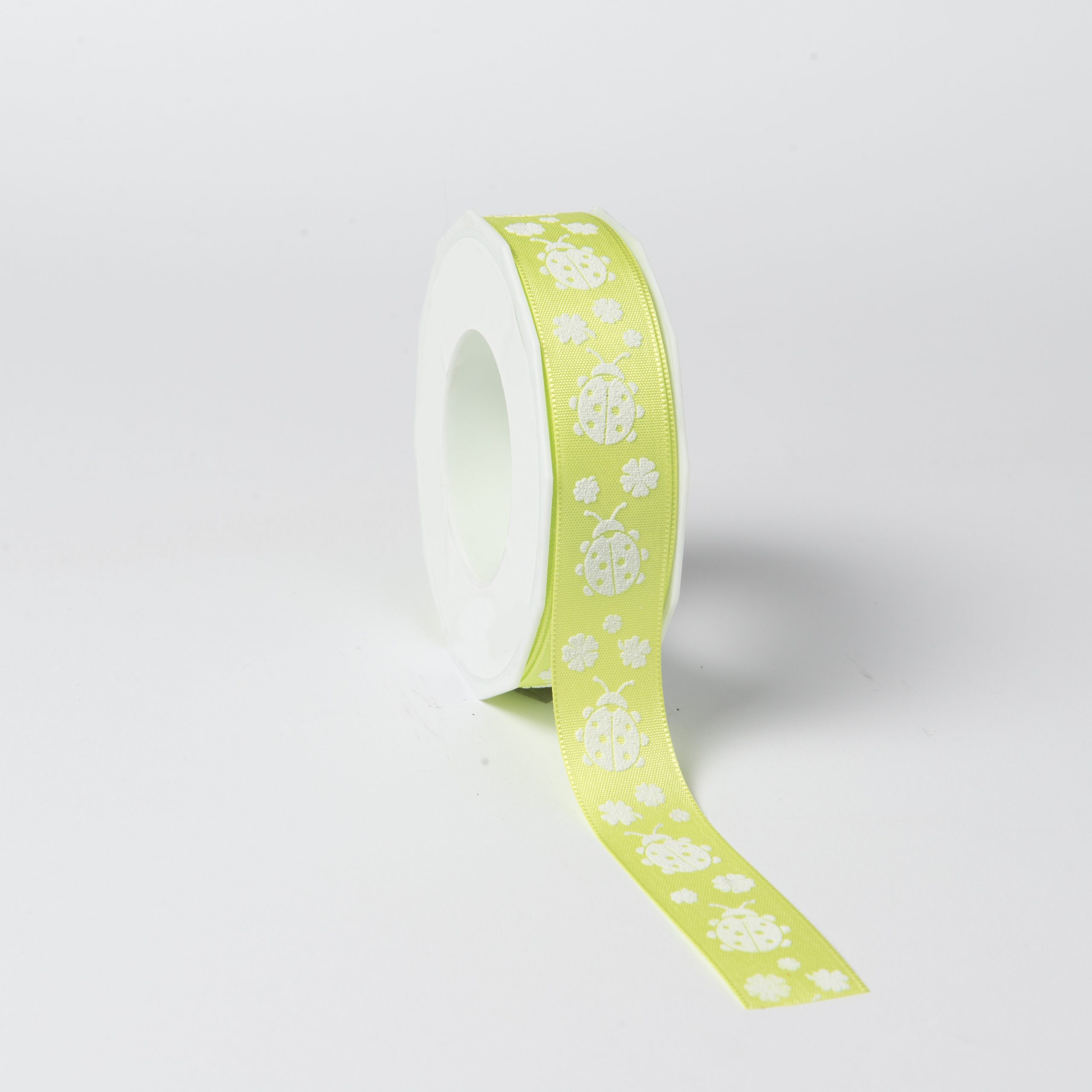 1661-Rollo-Cinta-Textil-Mariquitas-Verde-scaled Green Ladybugs Textile Ribbon 25mm x 20m - Image 1